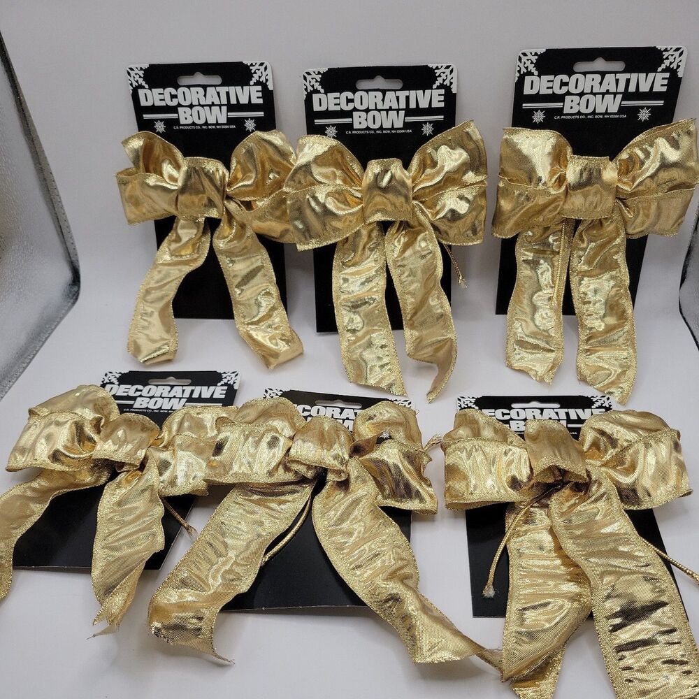 6 Shiny Metallic Gold Wired Decorative Bows Christmas, Gifts, Decorative 6"